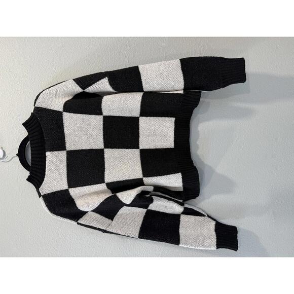 BLU PEPPER Checkered Print Mock Neck Knit Sweater, Women's Large - Picture 3 of 5